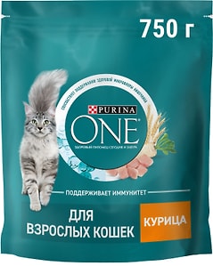 Изображение товара Сухой корм для кошек Purina ONE для взрослых с курицей 750г