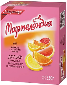 Изображение товара Мармелад Мармеландия Дольки лимонные апельсиновые и грейпфрутовые 330г