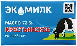 Изображение товара Масло сливочное Экомилк Крестьянское 72.5% сладко-сливочное 160г