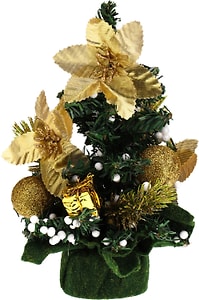Изображение товара Елка декоративная Miland с золотистыми цветами на подставке 20см