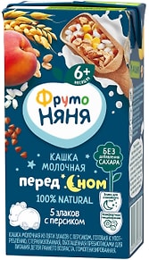 Изображение товара Каша ФрутоНяня Молочная с персиком пять злаков 200мл