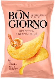 Изображение товара Чипсы Bon Giorno из натурального картофеля со вкусом Креветка в белом вине 120г