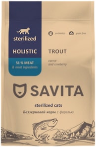 Изображение товара Сухой корм для кошек Savita для стерилизованных с форелью беззерновой 400г