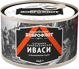 Изображение товара Иваси Доброфлот тихоокеанская в томатном соусе 245г