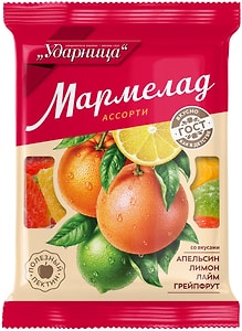 Изображение товара Мармелад Ударница Ассорти со вкусами Апельсина Лимона Грейпфрута Лайма 275г