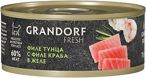 Изображение товара Влажный корм для кошек Grandorf fresh Филе тунца с филе краба в желе 70г