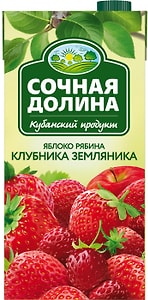 Изображение товара Напиток сокосодержащий Сочная Долина Яблоко-Рябина-Клубника-Земляника 1.93л