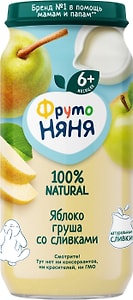 Изображение товара Пюре ФрутоНяня из яблок и груш со сливками и сахаром 250г