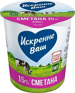 Изображение товара Сметана Искренне Ваш 15% 300г