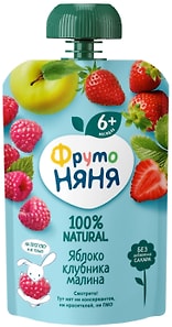 Изображение товара Десерт ФрутоНяня из яблок клубники и малины 90г