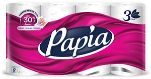 Изображение товара Туалетная бумага Papia 8 рулонов 3 слоя