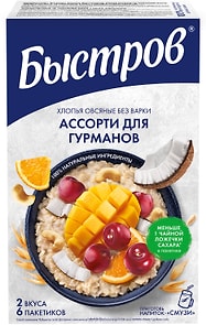 Изображение товара Хлопья Быстров овсяные  Без варки Ассорти для гурманов 228г