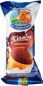 Изображение товара Мороженое Коровка из Кореновки Пломбир Шоколадный в вафельном стаканчике 100г