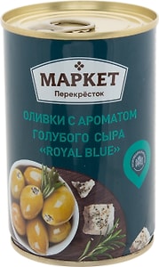 Изображение товара Оливки Маркет Перекресток с ароматом голубого сыра Royal Blue 300г
