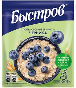 Изображение товара Хлопья Быстров Овсяные без варки Черника 40г
