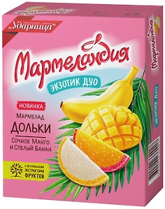 Изображение товара Мармелад Мармеландия Экзотик Дуо Дольки Сочное Манго и Спелый Банан 300г