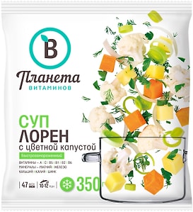 Изображение товара Смесь овощная Планета Витаминов Суп Лорен с цветной капустой быстрозамороженная 350г