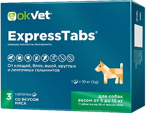 Изображение товара Таблетки для собак Okvet ExpressTabs от 5 до 15кг противопаразитарные 2шт
