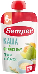 Изображение товара Пюре Semper Груша и Абрикос с кашей с 6 месяцев 120г
