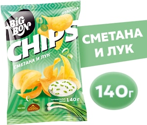 Изображение товара Чипсы Big Bon Сметана и лук 140г