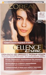 Изображение товара Крем-краска для волос Loreal Paris Excellence Creme без аммиака Универсальные Нюдовые Оттенки 4U Каштановый