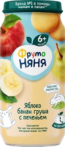 Изображение товара Пюре ФрутоНяня из яблок бананов и груши с печеньем с 6 месяцев 250г