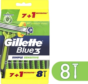 Изображение товара Бритва Gillette Blue 3 Simple Sensitive одноразовые 8шт