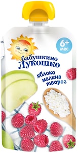 Изображение товара Пюре Бабушкино Лукошко Яблоко-Малина-Творог с 6 месяцев 90г