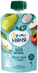 Изображение товара Пюре ФрутоНяня из яблок и груш с творогом 90г