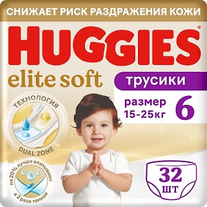 Изображение товара Подгузники трусики Huggies Elite Soft 15-25кг 6 размер 32шт