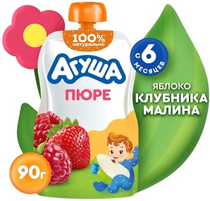 Изображение товара Пюре Агуша Яблоко-клубника-малина 90г