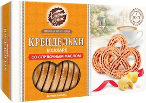 Изображение товара Печенье Крендельки Хлебный Спас сдобное в сахаре со сливочным маслом 320г