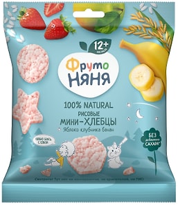 Изображение товара Мини-хлебцы ФрутоНяня рисовые Яблоко-Клубника-Банан с 12 месяцев 30г