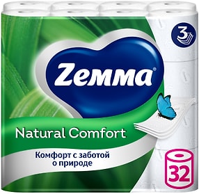 Изображение товара Туалетная бумага Zemma Natural Comfort Без аромата 3 слоя 32 рулона
