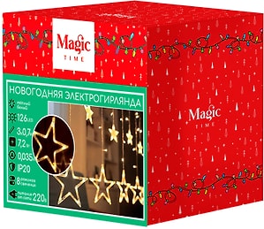 Изображение товара Электрогирлянда Magic Time светодиодная Теплое белое свечение 126 ламп 12 нитей 300*70cм