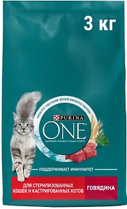 Изображение товара Сухой корм для кошек Purina ONE для стерилизованных с говядиной и пшеницей 3кг