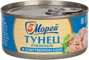 Изображение товара Тунец 5 Морей рубленый в собственном соку 185г