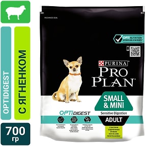 Изображение товара Сухой корм для собак Pro Plan Optidigest Small&Mini Adult Sensitive Digestion для мелких пород для улучшения пищеварения с ягненком 700г