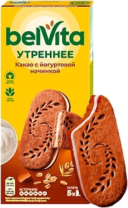 Изображение товара Печенье Belvita Утреннее со злаками какао и йогуртовой начинкой 253г