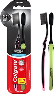 Изображение товара Зубная щетка Colgate Шелковые Нити с древесным углем для здоровья десен мягкая 1+1шт