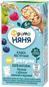 Изображение товара Каша ФрутоНяня Молочно-овсяная Йогуртная с Яблоком Малиной и Черникой с 6 месяцев 200мл
