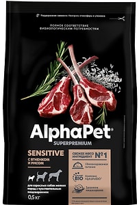 Изображение товара Сухой корм для собак AlphaPet для чувствительного пищеварения Ягненок рис 500г
