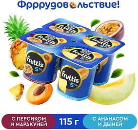 Изображение товара Продукт йогуртный Fruttis Персик-маракуйя Ананас-дыня 5% 4шт*115г