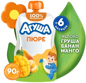 Изображение товара Пюре Агуша Яблоко-Груша-Банан-Манго 90г