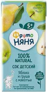 Изображение товара Сок ФрутоНяня Яблоко и Груша с мякотью с 5 месяцев 200мл