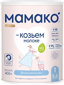 Изображение товара Смесь Мамако 1 Premium Молочная на основе козьего молока с олигосахаридами грудного молока с 0 месяцев 400г