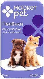 Изображение товара Пеленки впитывающие Маркет Pet одноразовые для животных 60х60см 10шт