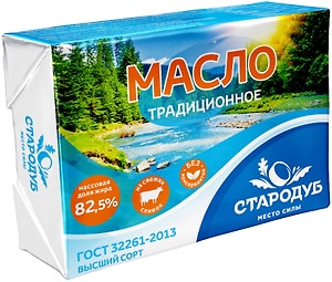 Изображение товара Масло Стародуб Традиционное сладко-сливочное 82.5% 180г