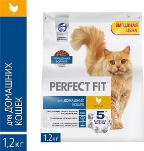 Изображение товара Сухой корм для домашних кошек Perfect Fit полнорационный с курицей 1.2кг