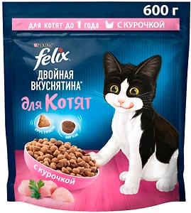 Изображение товара Сухой корм для котят Felix Двойная Вкуснятина с курочкой 600г